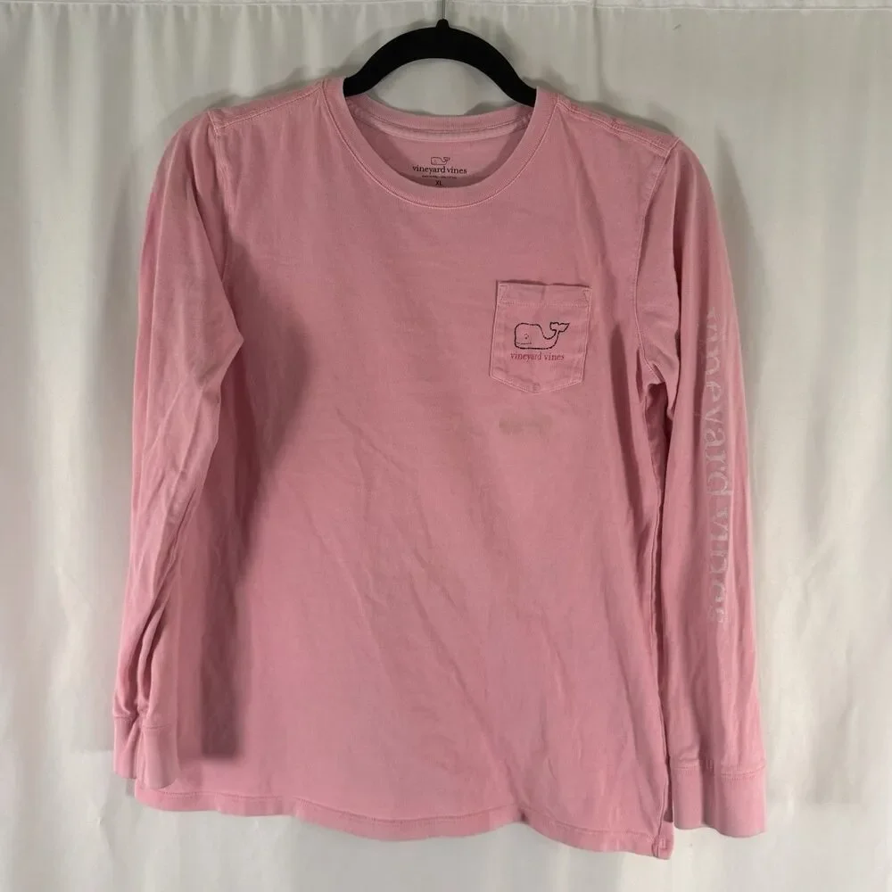 Vineyard Vines Long Sleeve T-Shirt Girls XL 16 Pink Crewneck Pocket